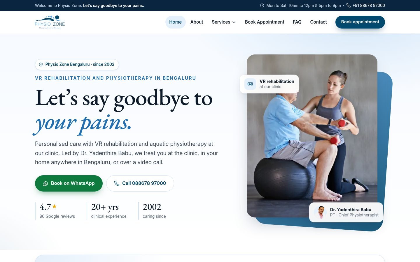 Homepage of Physio Zone