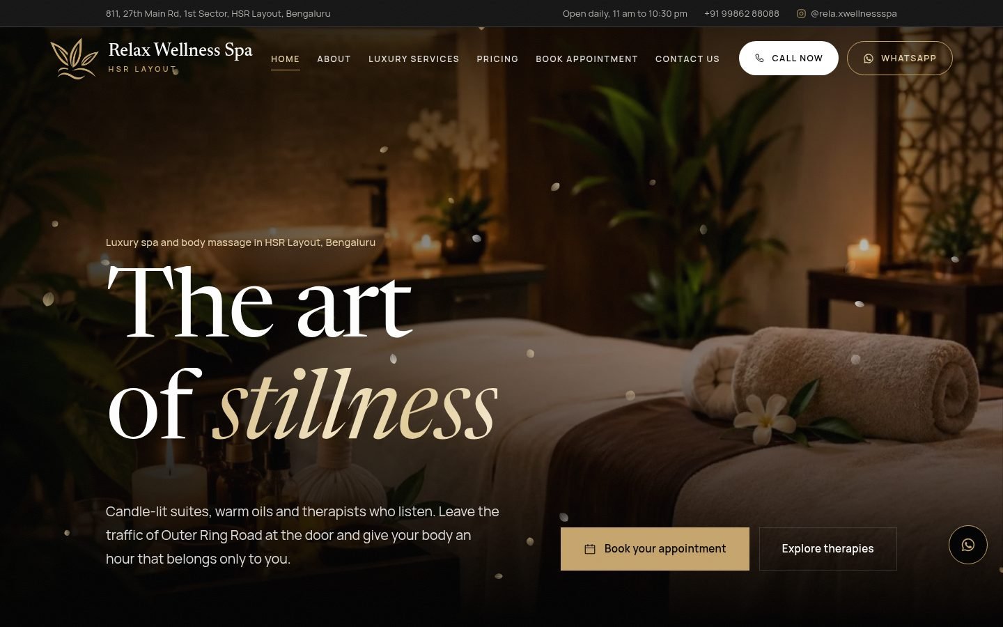 Homepage of Relax Wellness Spa